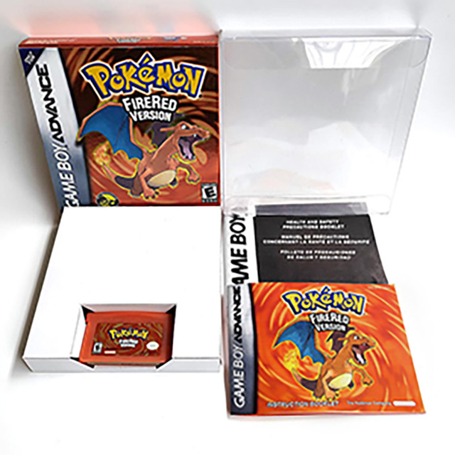 USA Ic Save Pokemoned FireRed LeafGreen Emerald Ruby Sapphire Metallic Foil Finish Box Tray Manual Game Cartridge for GBA