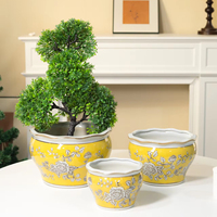 Pot de fleurs en porcelaine moderne peint à la main avec motif de fleurs jaunes, drainage écologique, pour une utilisation intérieure/extérieure et la plantation