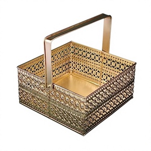 Metal Wire Kitchen Storage Picnic <b>Basket</b> With Gold Plating Rectangle Shape Unique Design <b>Large</b> Size <b>Basket</b> for Living Room - Product Image 4