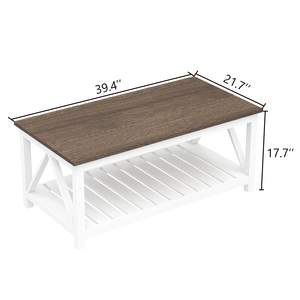 Table basse rustique vintage de style ferme avec étagère, <span class=keywords><strong>d</strong></span>écorative, durable, multifonctionnelle, pour salon, couleur blanche - Product Image 6