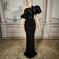 Robe de soirée sirène longue noire asymétrique à nœud, idéale pour les collections personnalisées de bal et de demoiselles d'honneur