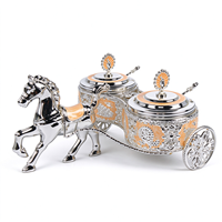 Chariot de cheval décoratif personnalisable en argent avec 2 boîtes de rangement et support pour sachets de sucre pour comptoir