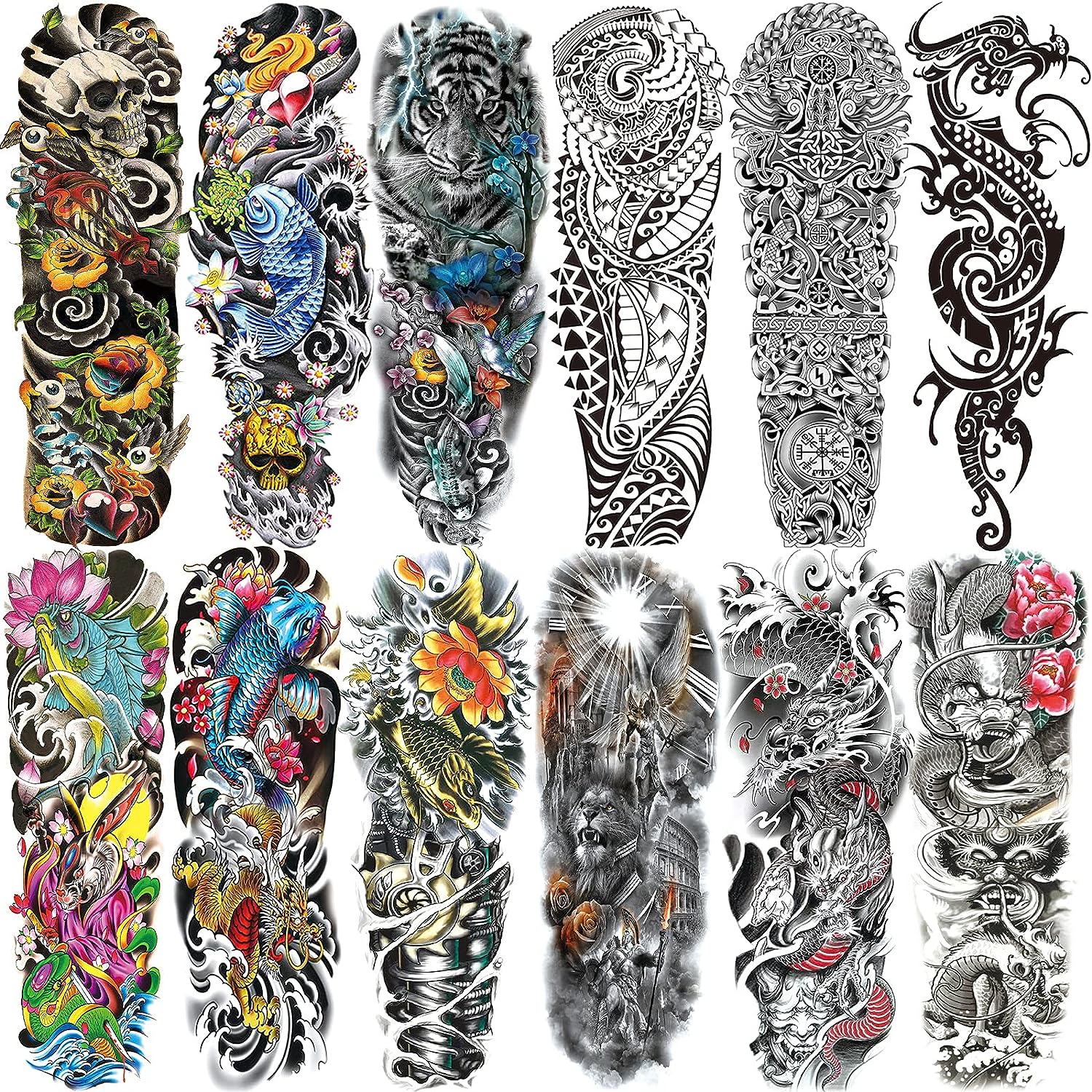16 Stili Manica Tatuaggio Uomo Falso Tatuaggio Temporaneo Maniche Braccio Scaldamani Unisex Protezione UV Elastica Cool Stampato Punk A Prova Di Sole