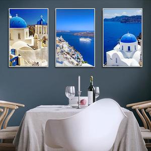 Dipinto su Porcellana Cristallina con Farfalle e Paesaggio di Santorini, Stile Realistico, Cornice in Lega di Alluminio, Ecologico, per Uso Interno - Product Image 3