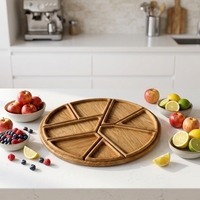Plateau de service rond en bois de bambou à 8 compartiments, plateau à collation amovible pour noix, pizza, pain, réceptions, desserts, vente en gros, OEM