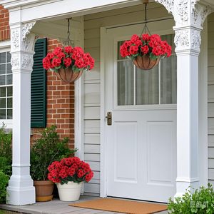 Maceta Colgante con <span class=keywords><strong>Geranios</strong></span> Artificiales Rojos para Decoración de Patio, Jardín o Balcón - Product Image 2
