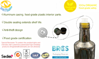 Tapa de Aluminio de Grado Alimenticio con Innovadora Parte Retráctil de Plástico para Aceite de Oliva, Aceites de Cocina y Condimentos