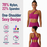Soutien-gorge de yoga asymétrique à une épaule pour femme avec logo personnalisé, brassière de sport fitness à séchage rapide pour l'entraînement en salle de sport, vente en gros