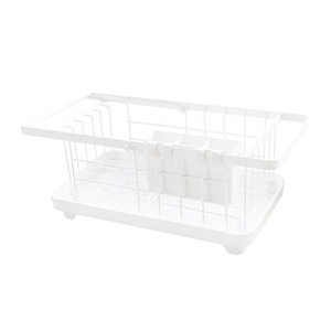 Kitchen Metal Wire Dish Drainer Dish Drying Rack and Bowl Holder with Plastic Tray Utensil Holder