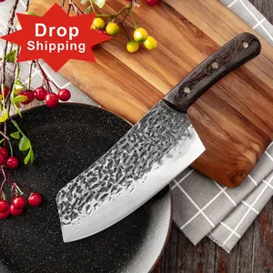 Dropshipping. Exclusivo. Hecho a mano la Tang forjado de acero al carbono de alta de madera de wengué con cuchillos de cocina Chef Cleaver de corte cuchillo de carnicero