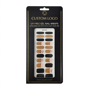 Envolturas <span class=keywords><strong>de</strong></span> <span class=keywords><strong>Gel</strong></span> para <span class=keywords><strong>Uñas</strong></span> 3D Micro-Reflectantes Doble Curado, Fáciles <span class=keywords><strong>de</strong></span> Despegar, Sin UV, No Tóxicas, con Corazones Dorados y Brillo Negro en Contraste, Venta al por Mayor - Product Image 1