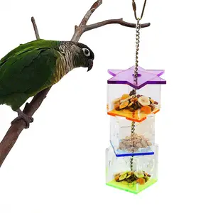 鸟觅食玩具鹦鹉喂食器丙烯酸鸟食品盒摆绳玩具小米容器