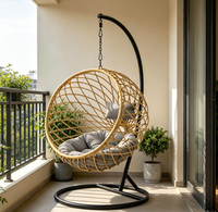Fauteuil suspendu en osier d'extérieur avec support, chaise balançoire en rotin pour patio avec coussin pour jardin et balcon