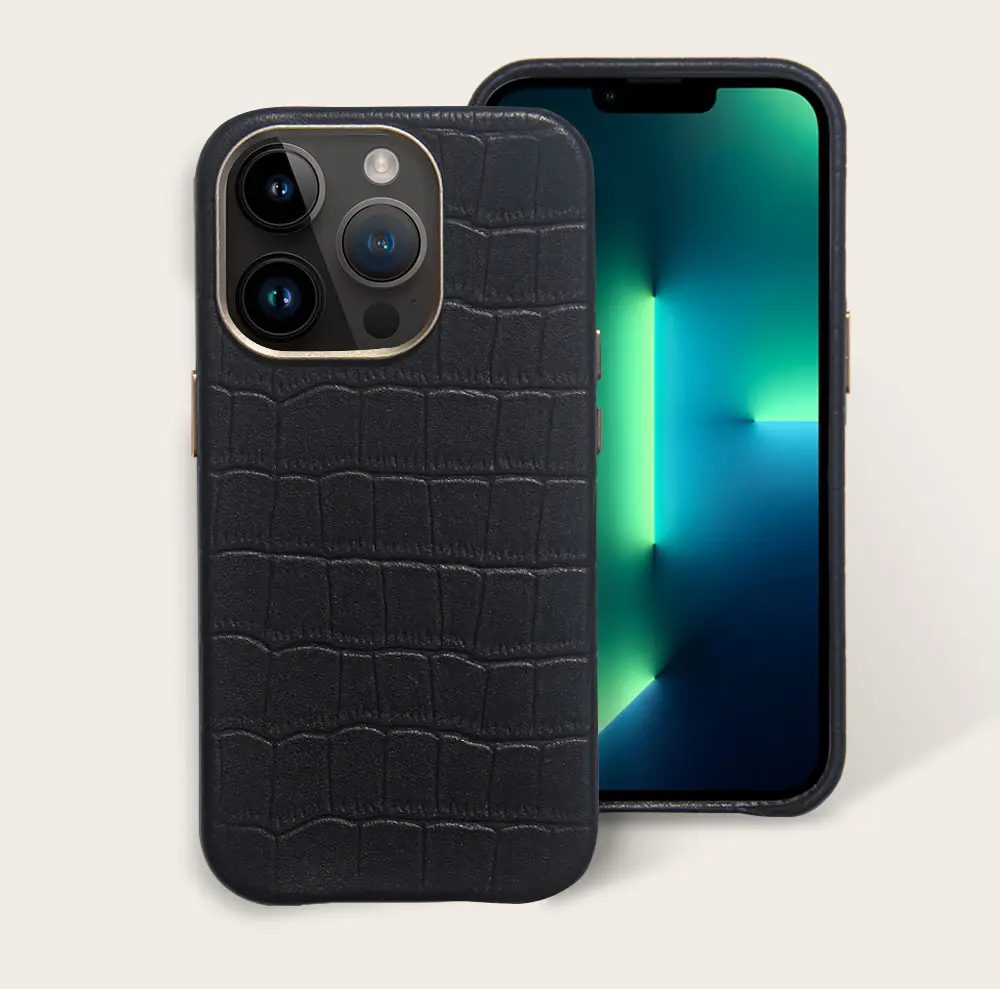 Capa de celular de couro de crocodilo genuíno, design personalizado para o iphone 14 pro max