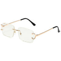 Lunettes de soleil sans monture en métal Femmes Hommes Diamant Coupe Design Créatif Ajustement Lunettes de soleil d'extérieur