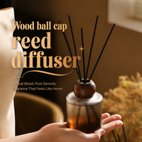 Diffuseur de parfum style Wabi Sabi avec bouchon en bois, bouteille en verre cylindrique ambré givré, parfum personnalisé, décoration d'ambiance pour la maison