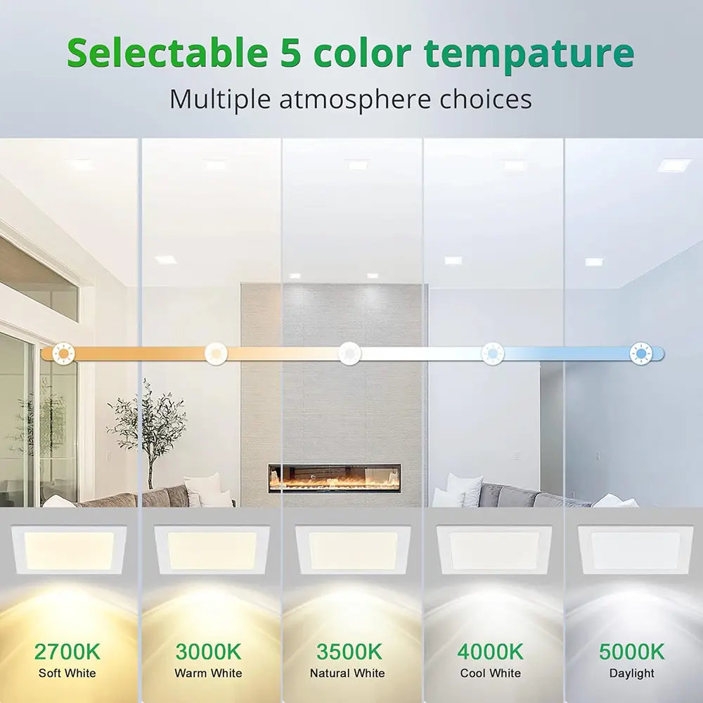 Suhu warna dapat dipilih, 4 inci 6 inci 8 inci 3cct 5cct suhu dapat disesuaikan terang dapat diredupkan aluminium bulat persegi 9w
