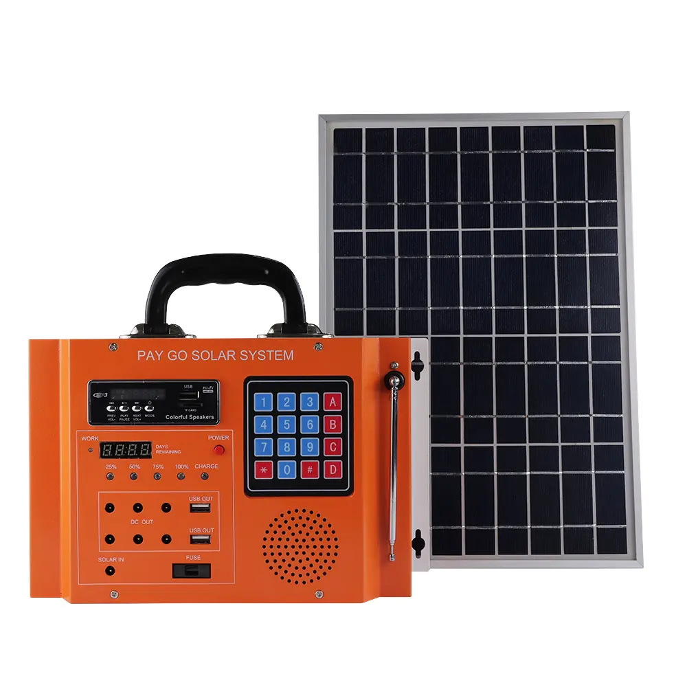 Portable pay as you go 15W off grid solar power system for home with AC DC USB output