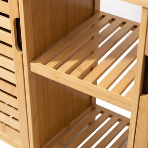 Grande Mobiletto da <span class=keywords><strong>Bagno</strong></span> in Bambù con Doppie Ante a Doghe, Organizzatore a 3 Colonne per Asciugamani e Decorazioni - Product Image 5