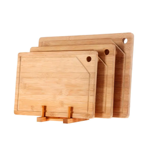 Ensemble de 3 planches à découper en bambou avec support, planches à découper en bois épais et durables pour la préparation des aliments, la découpe et le service en cuisine - Product Image 6