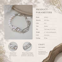 Bracelet en argent sterling 925 avec perles d'eau douce irrégulières, design original, chaîne trombone, cadeau et soirée, fournisseur USA
