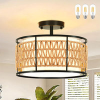 Plafonnier LED 110V en fer de style campagnard américain avec abat-jour en tissu tressé, pour salon, chambre et balcon, Fourniture exclusive transfrontalière