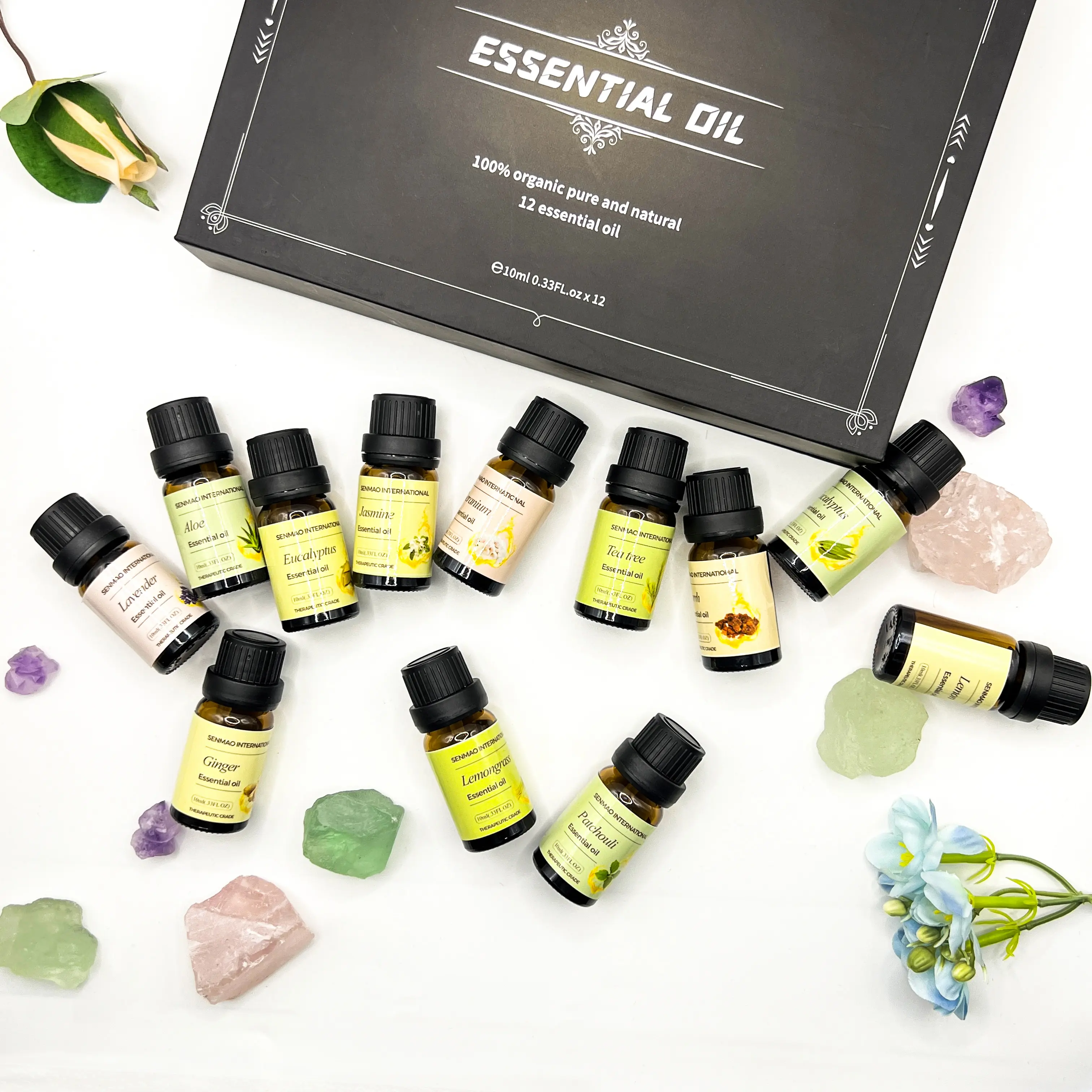 12 pièces ensemble d'huiles essentielles biologiques marque privée vente chaude 100% pur naturel romarin menthe citron-herbe lavande huile essentielle