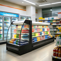 Refroidisseur de boissons modulaire à finition noire avec thermostat numérique, refroidisseur ouvert modulaire pour supermarché
