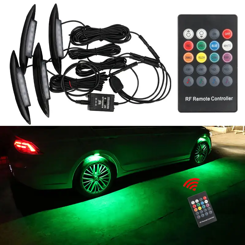 Kit de luces LED de roca RGB, 4LED con aplicación de Control remoto, rueda de pozo, luces ambiental decorativas para camiones, ATV, UTV