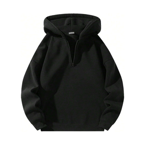 Sudadera con capucha informal con cremallera para hombre, ligera, de mezcla de algodón, con capucha con cordón ajustable - Product Image 1