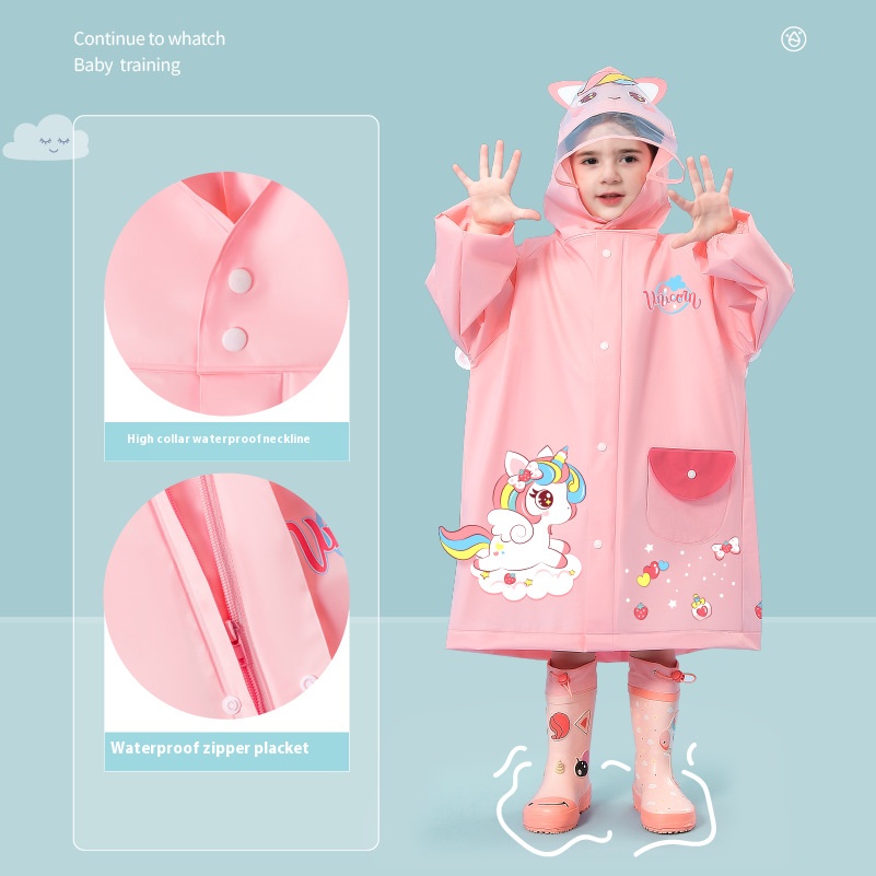 Pink unicorn Kids Waterproof Raincoat with Expandable Backpack Slot Hooded Rain Jacket for Boys & Girls School & Outdoor(size:S)