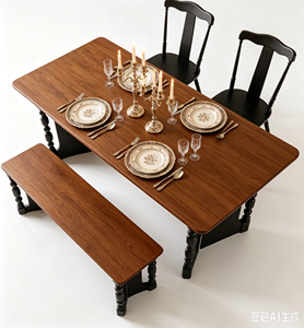 Nuevo Juego de Mesa de Comedor de Madera Maciza Retro con Banco y 2 Sillas para el Hogar, Cocina, Comedor - Product Image 5