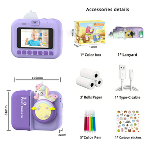 Çocuklar için Anında Baskı Yapan Çift Lensli Kamera, Full HD Video, 3.0" Ekran, MicroSD, Taşınabilir, Doğum Günü Hediyesi - Product Image 6