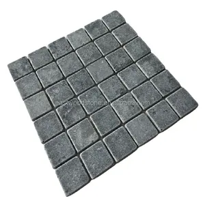 Square Shape Black Limestone Mosaic Tiles Tumbled Black Limestone Patterns For Walls