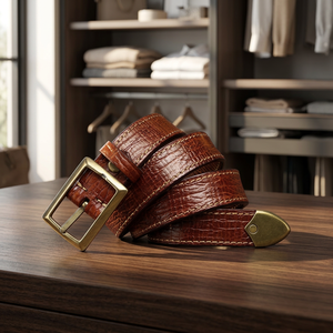 Cinturón Casual Vintage de Cuero Vacuno Marrón de Alta Calidad, Hebilla Cuadrada de Acero Pulido, Ecológico, Transpirable e Impermeable - Product Image 1