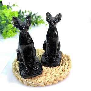 All'ingrosso scultura di cristallo naturale animale artigianato ossidiana sfinge Cat intaglio in quarzo Semi-pietra preziosa decorazione per la casa - Product Image 3