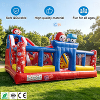 Château gonflable personnalisé, parc de jeux gonflables avec toboggans, obstacles et arche à thème de dessins animés pour enfants