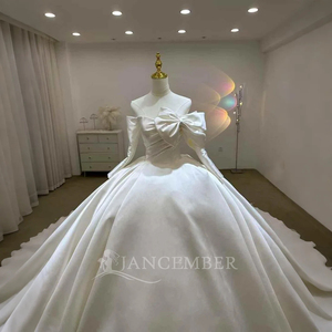 Elegant Satin Bohemian Floor-Length Ball Gown <b>Wedding</b> Dress Chapel Train Bridal Lsjj38 for - Product Image 3