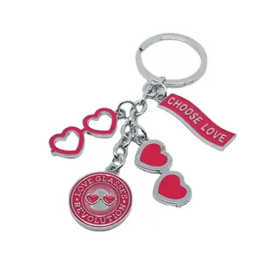 Custom Logo Love Heart Sunglasses Keychain Metal Valentine's Day Present for Lover for Business Promotion Print Technique