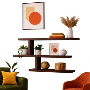 Luxury Wooden Wall Mounted Floating <b>Shelf</b> Double Tier Modern Sustainable Storage <b>Rack</b> for Living Room Home Use - Product Image 5