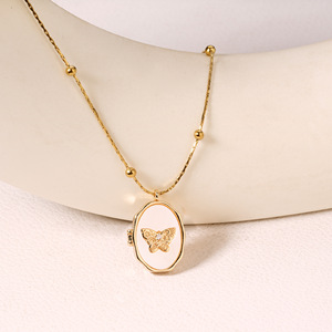 Regalos de San Valentín, Collar con Colgante de Concha de Mariposa Chapado en Oro Retro, Marco de Fotos para Álbum - Product Image 4