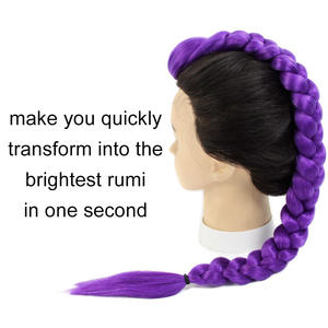 Perruque tressée Rumi Purple 66cm 140g avec clip BB, en fibre haute température, pour cosplay jeune et charmant, violet foncé, violet rougeâtre clair - Product Image 3
