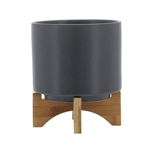 Vaso in ceramica opaca con supporto in legno per decorazioni domestiche, tavolo, ingresso, patio, giardino - Product Image 2
