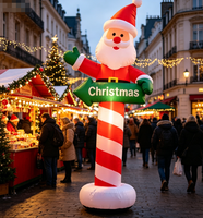 Panneau directionnel gonflable Père Noël Colonne de bonbons, contraste rouge-vert avec éclairage, pour jardin, terrasse, ambiance festive de Noël