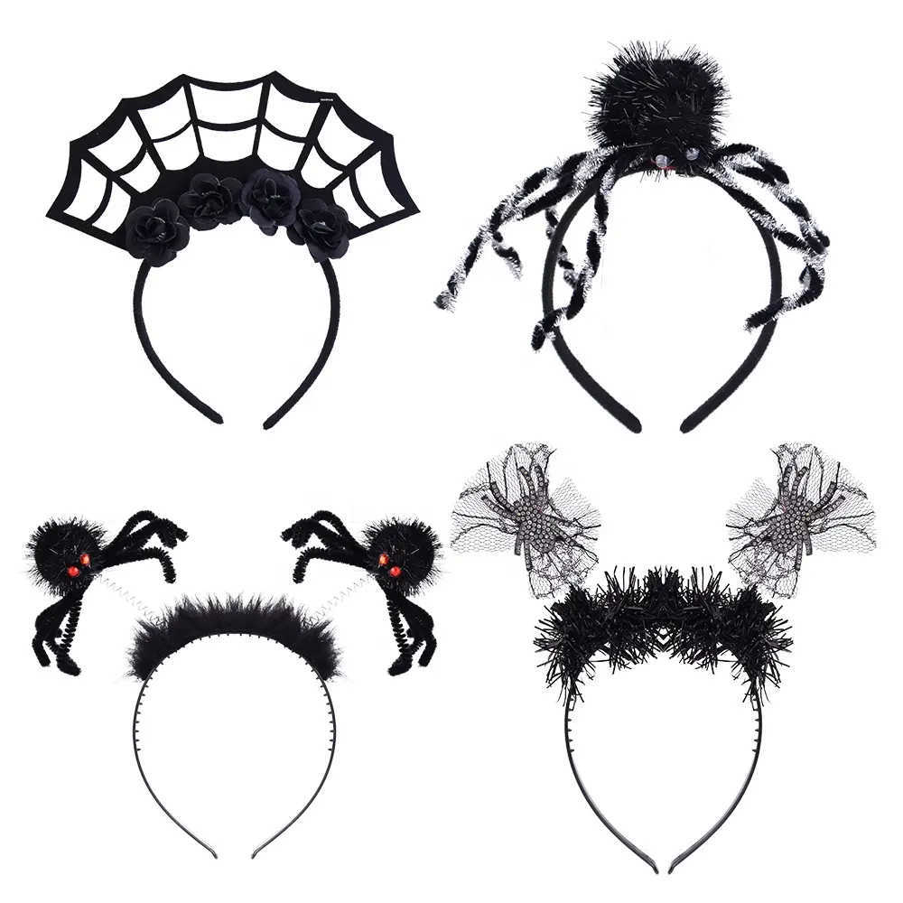 Black Feather Tinsel Spider Bat Antennae Boppers Halloween Party Headband Celebrate Spider Web Headband Costume Accessory