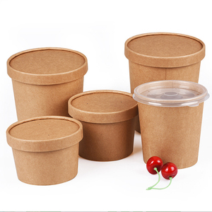 Récipient <span class=keywords><strong>jetable</strong></span> écologique pour plats à emporter 9 oz bols de nouilles en papier kraft tasses à <span class=keywords><strong>soupe</strong></span> chaude avec couvercle plat en papier - Product Image 1