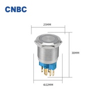 Tinggi Qualoty 22Mm Diameter Off Tahan Air Sesaat IP67 Cincin Led Logam Push Button Switch 220V dengan 6Pin