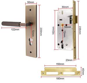 Ensemble de serrure de porte à mortaise de haute sécurité cylindre en laiton levier de serrure européen poignée de porte de luxe serrure de porte avant extérieure pour <span class=keywords><strong>bois</strong></span> - Product Image 5