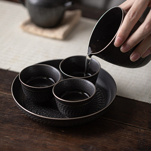 Chinese Retro Handmade Ceramic <b>Tea</b> Tray With Lid Flat Shape Silver Black For Kung Fu <b>Tea</b> <b>Set</b> Home Use - Product Image 3