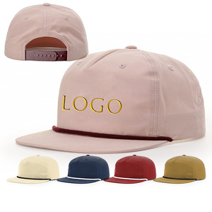 Vintageカスタム刺繍パッチロゴロープ5パネルピンクネイビー軽量ナイロンクイックドライキャンプトラッカースナップバック帽子レッドロープ付き - Product Image 1